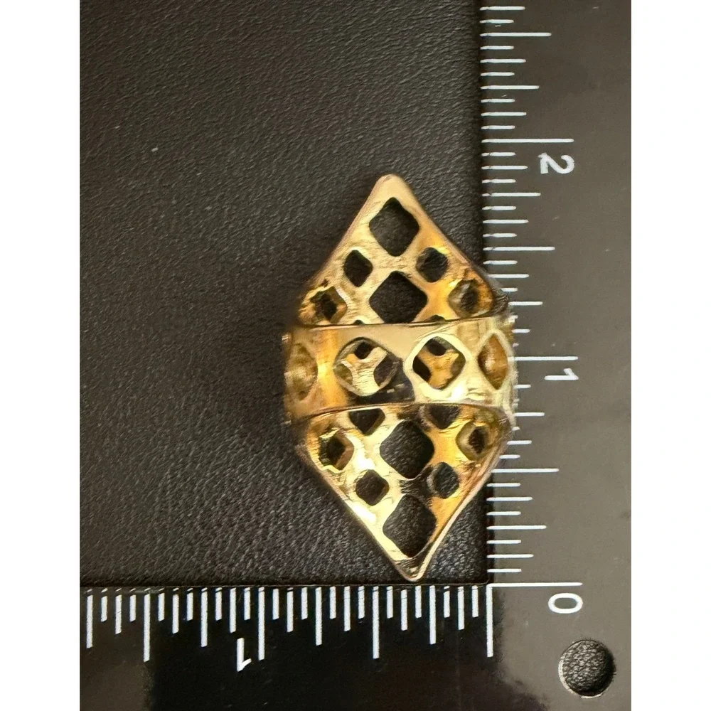 Modernist Ring Gold Tone Openwork Size 8 Signed CN
